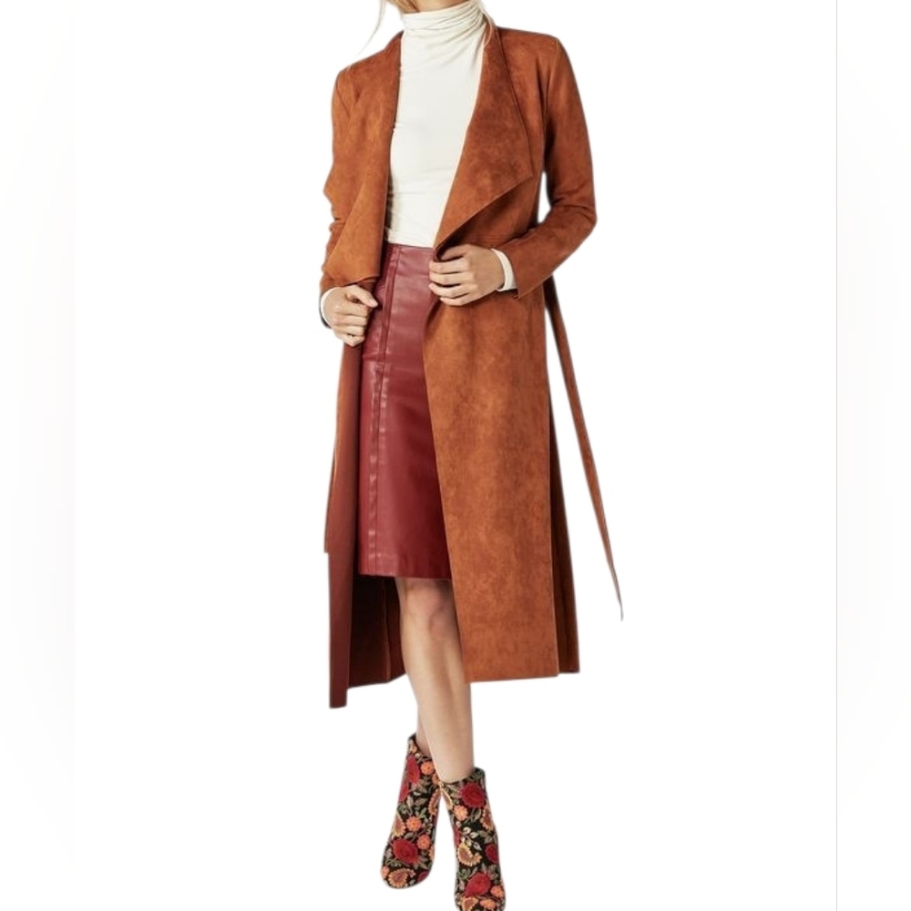 Just Fab Faux Suede Long Trench Coat